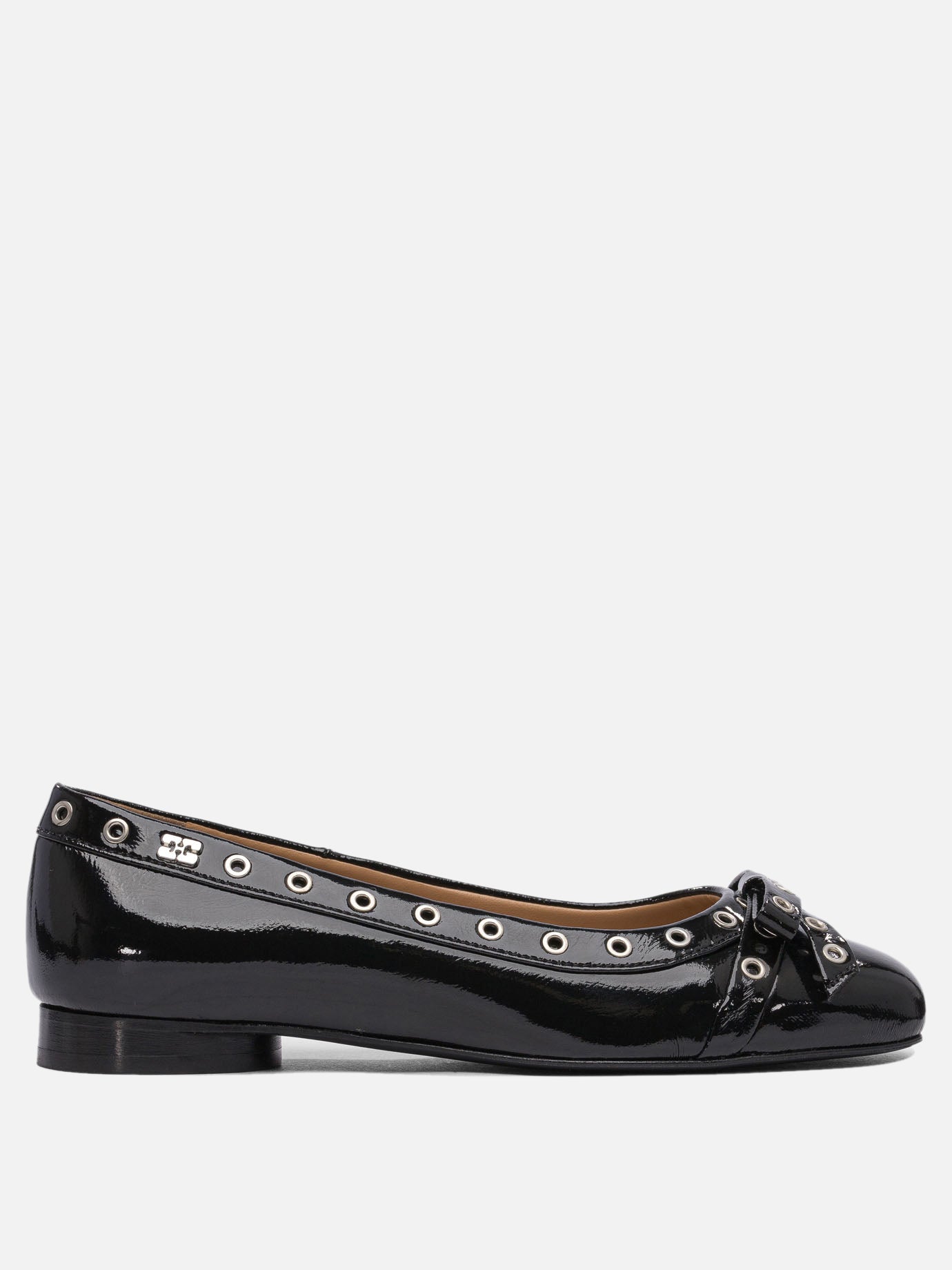 Ganni Eyelet bow ballet flats 16542249_37 Black 1