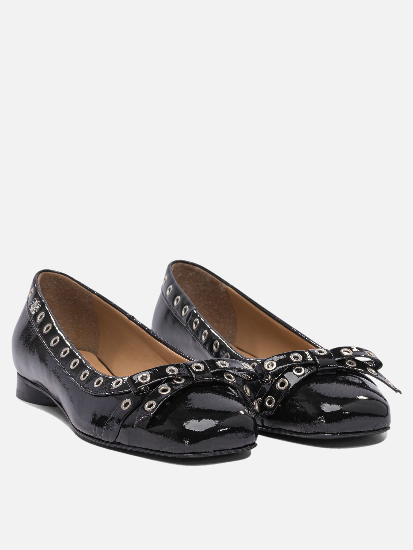 Ganni Eyelet bow ballet flats 16542249_37 Black 2