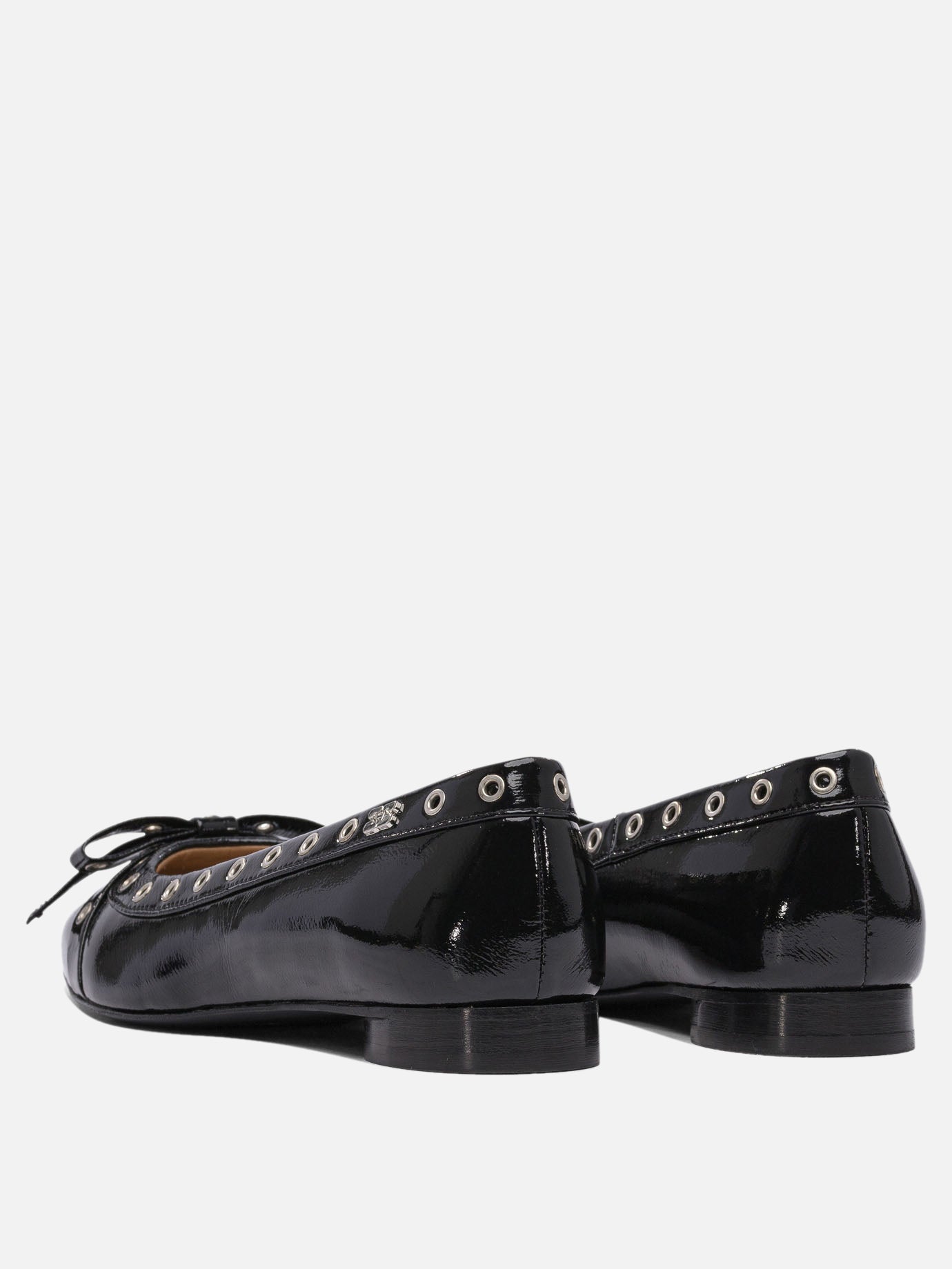 Ganni Eyelet bow ballet flats 16542249_37 Black 4