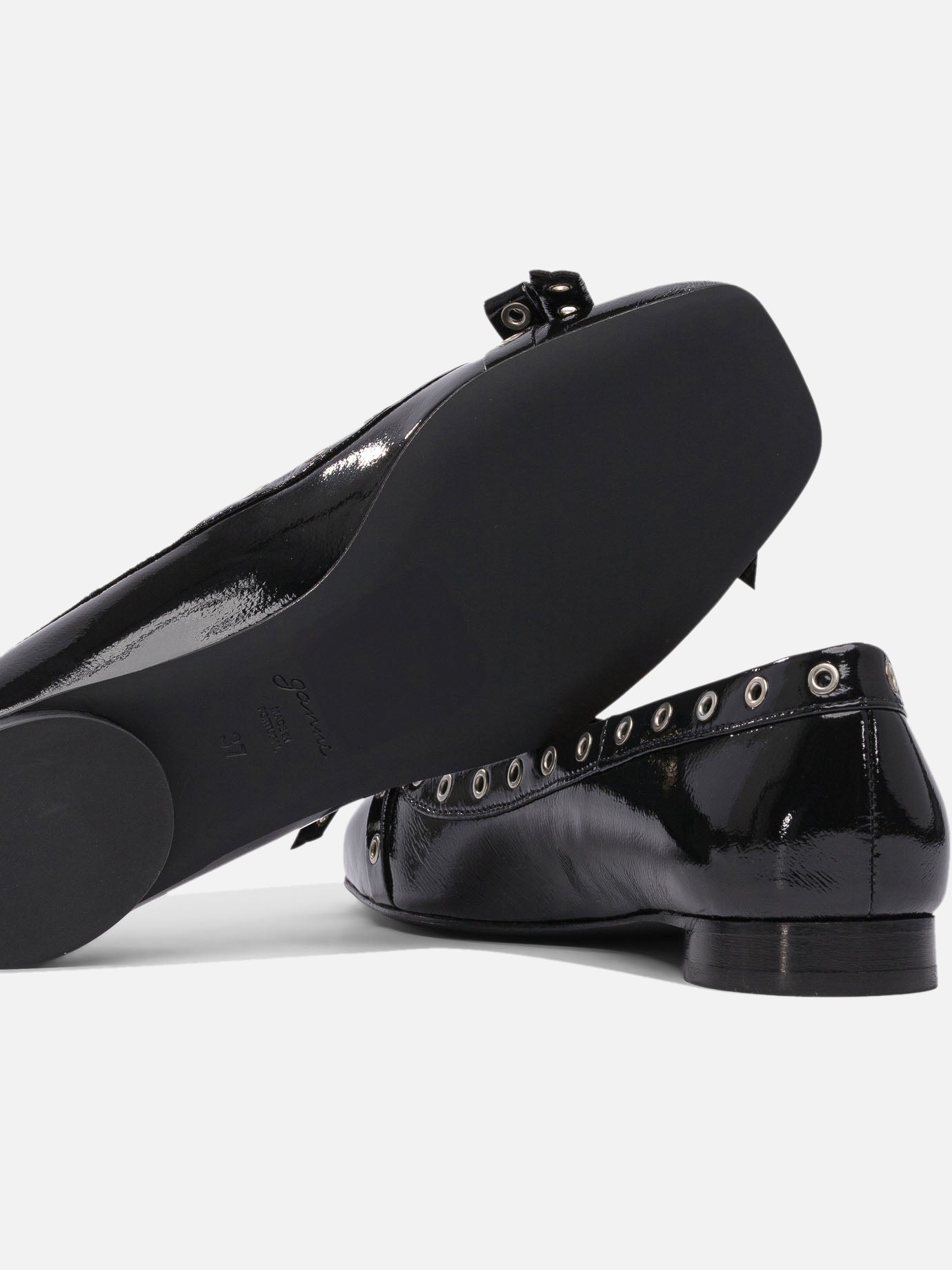 Ganni Eyelet bow ballet flats 16542249_37 Black 5