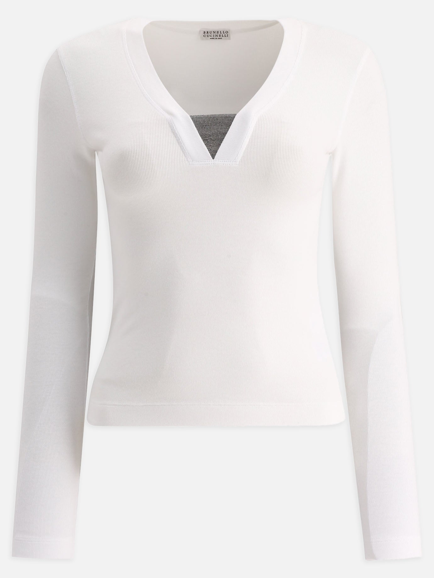 V neck t-shirts 94% cotton 6% elastane  White - Brunello Cucinelli Women | PDP | VIETTI Online Store | thumbnail