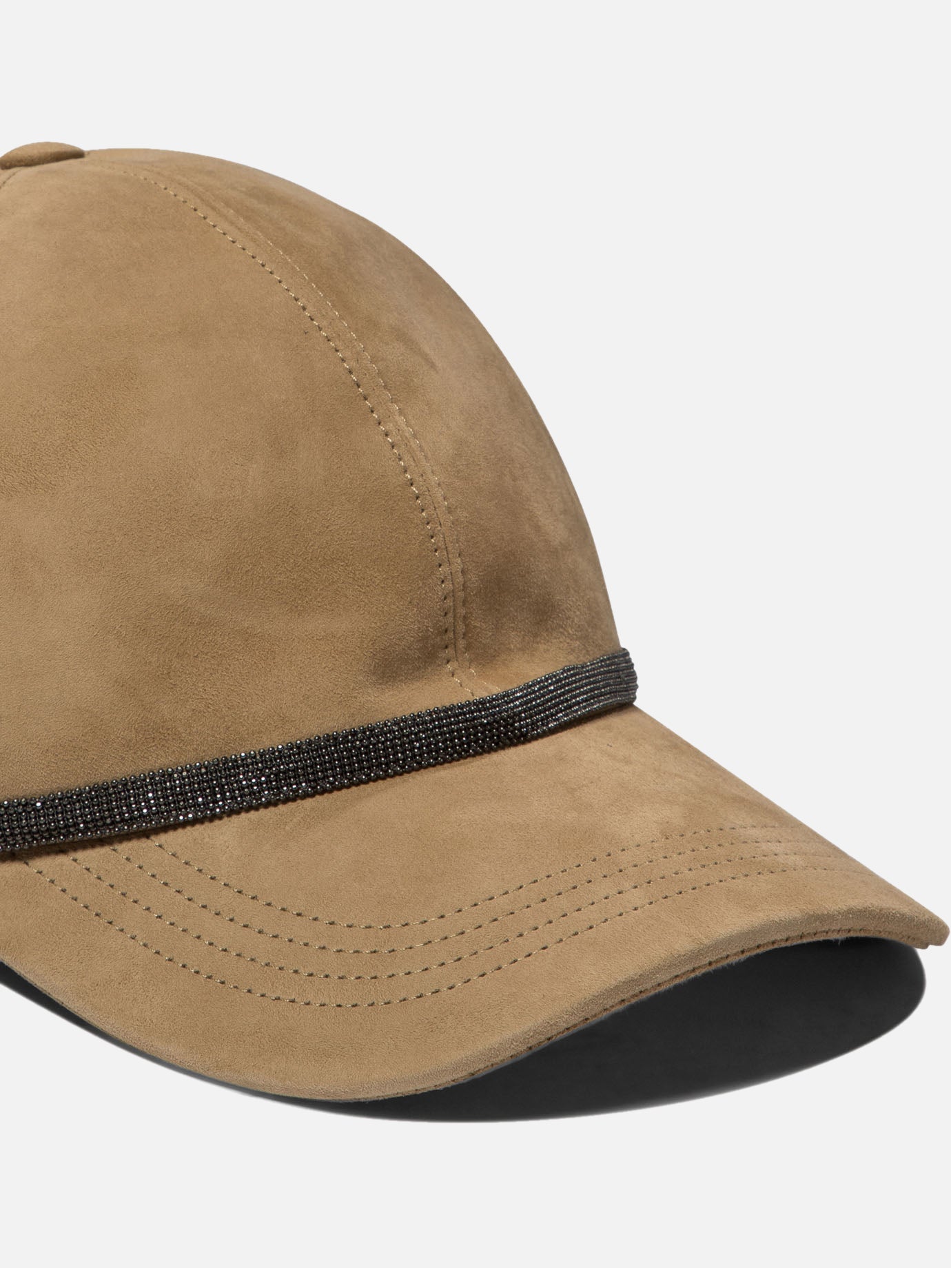 Suede baseball cap with shiny trim