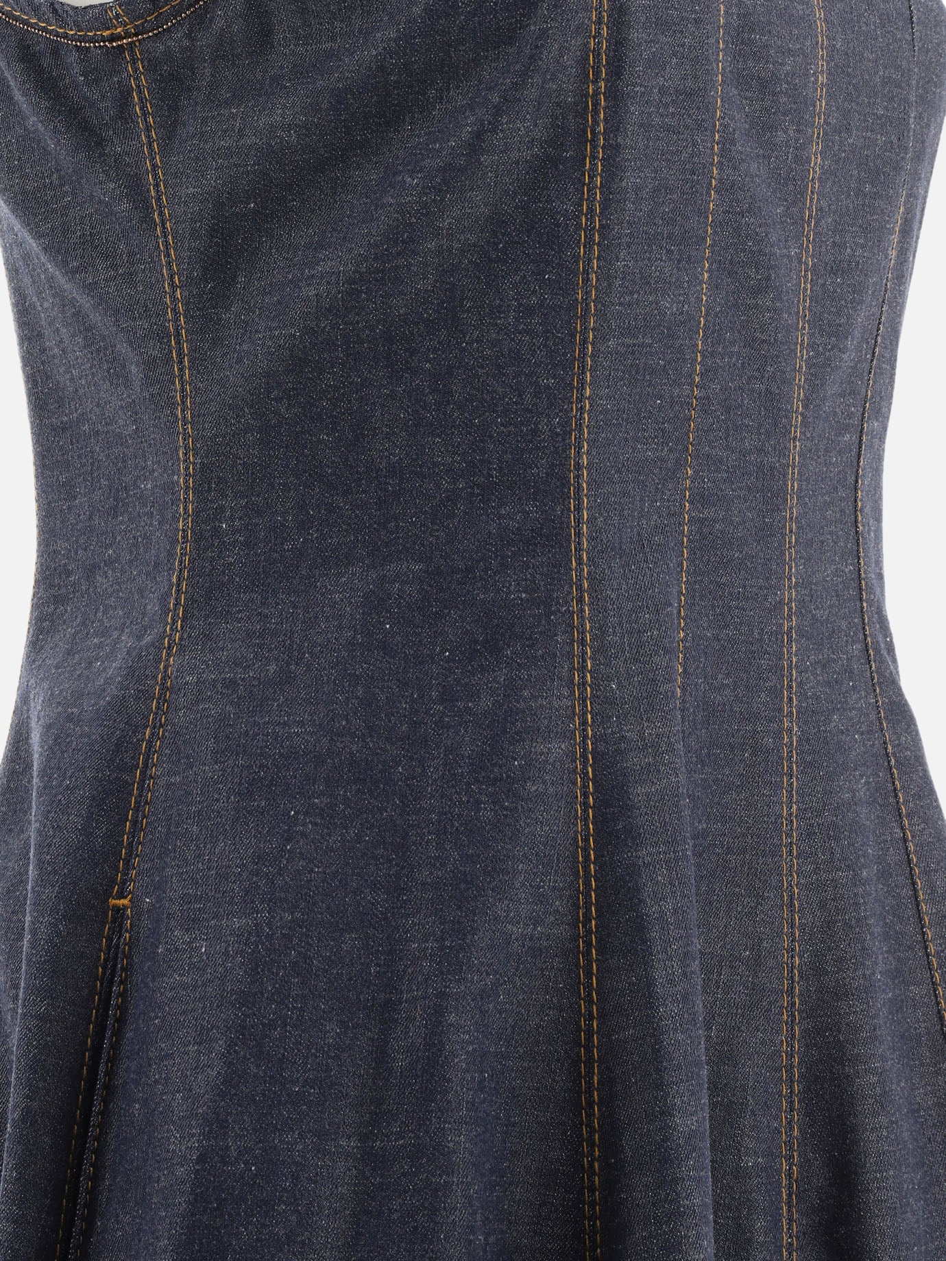 Wet-effect denim dress with shiny trims