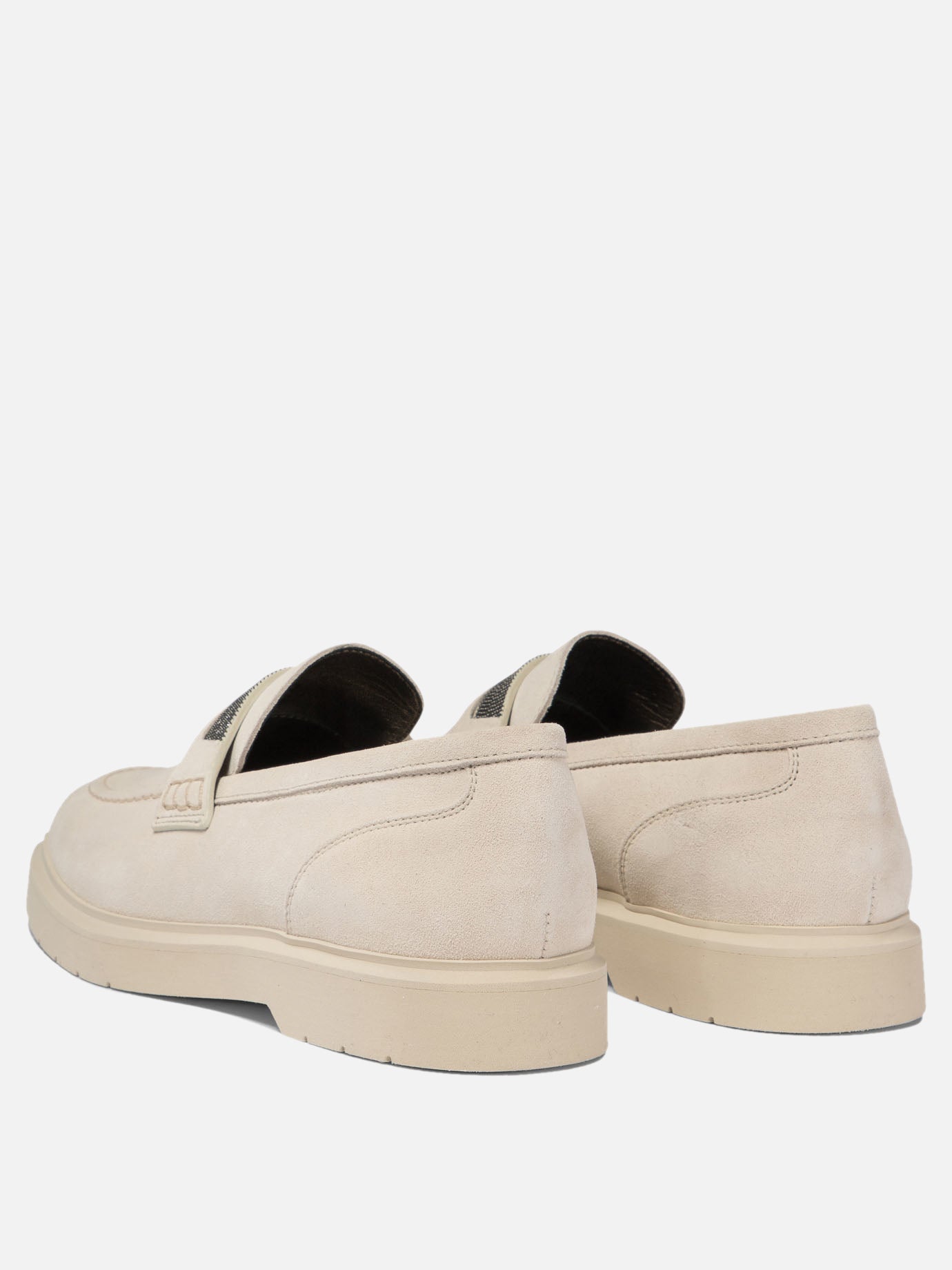 Suede penny loafer with monili