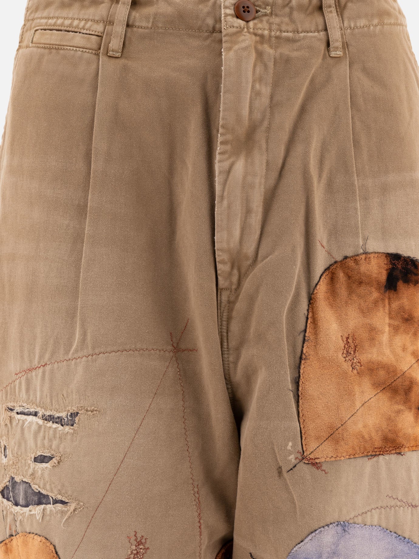 KAPITAL "Katsuragi Gypsy Patch Remake" trousers Beige