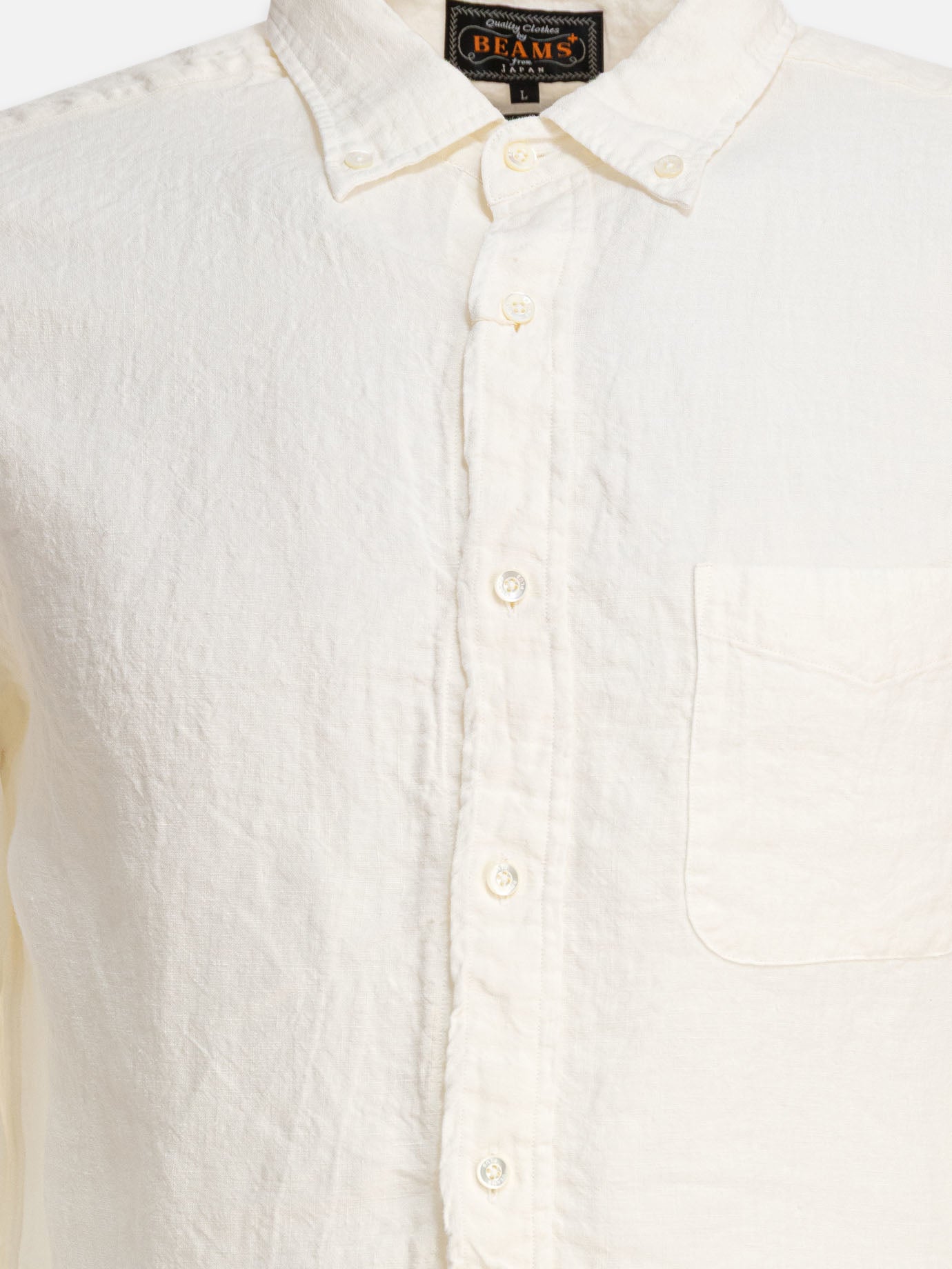 Beams Plus Camicia &quot;Linen Solid&quot; 18874128_S White thumbnail_3