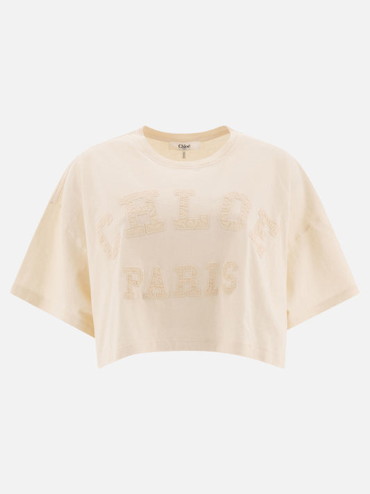 Chloé Cropped cotton jersey T-shirt 15485884_S White 1