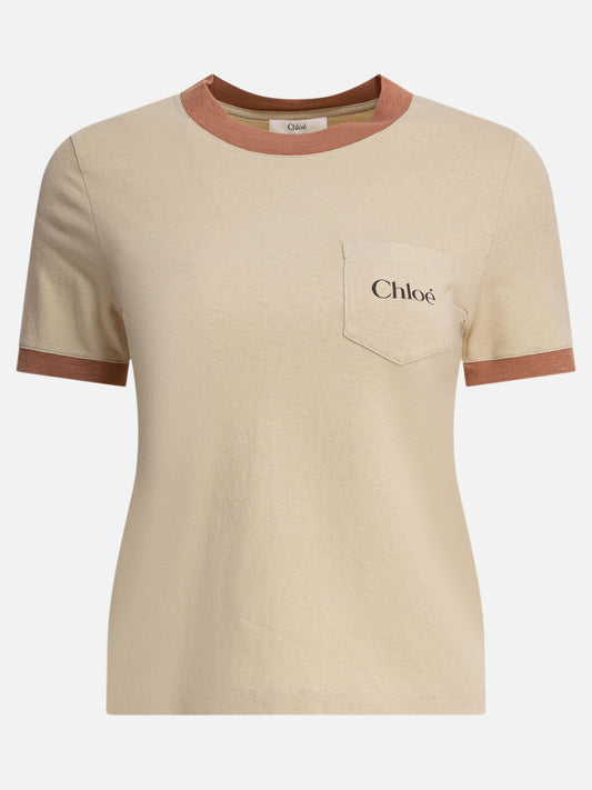 Chloé Cotton jersey T-shirt with logo 11004400_M Beige 1