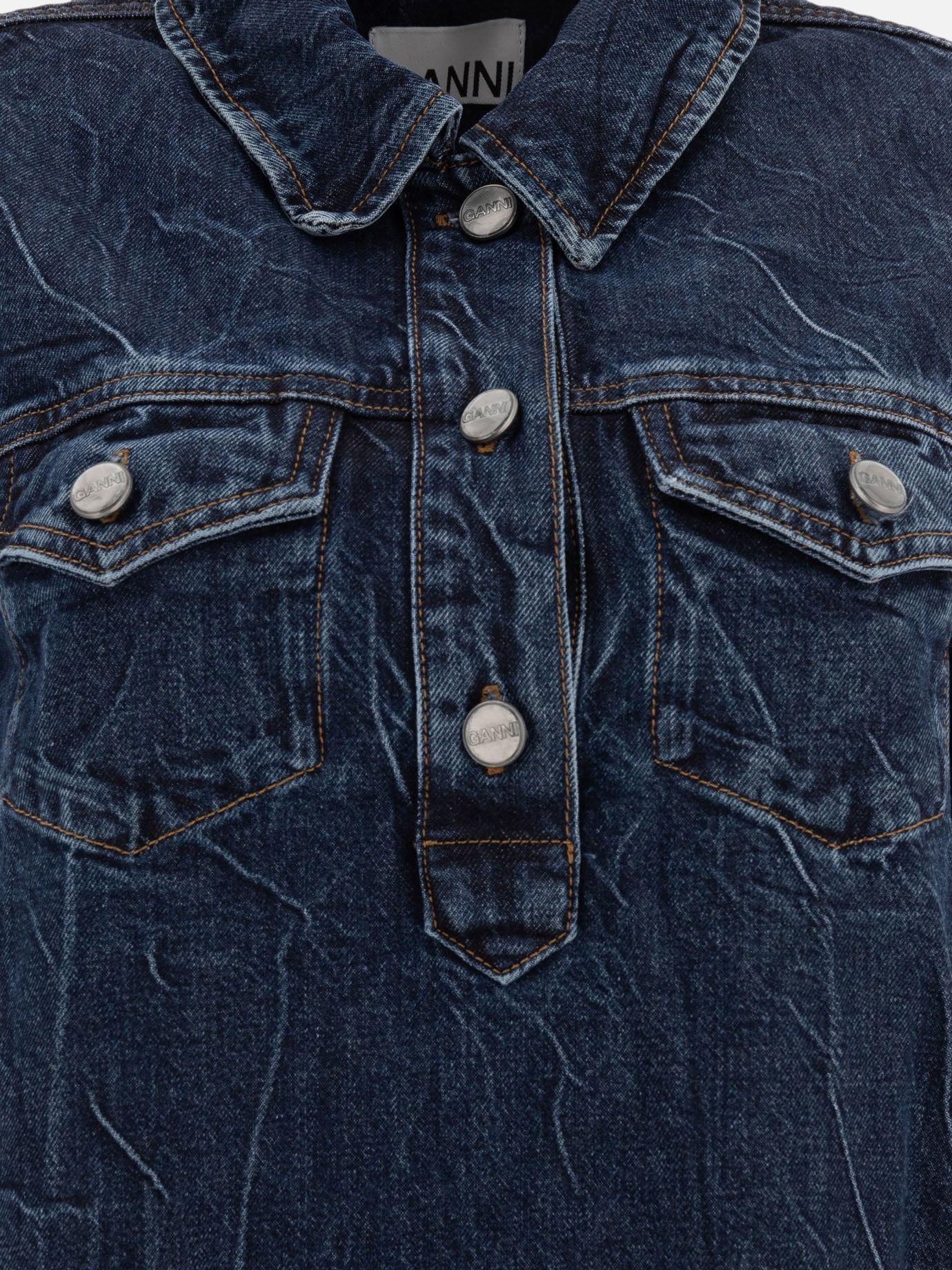 ワンピース Ganni Crinkled Future Denim Mini Dress Crinkled Future Denim Mini Dress