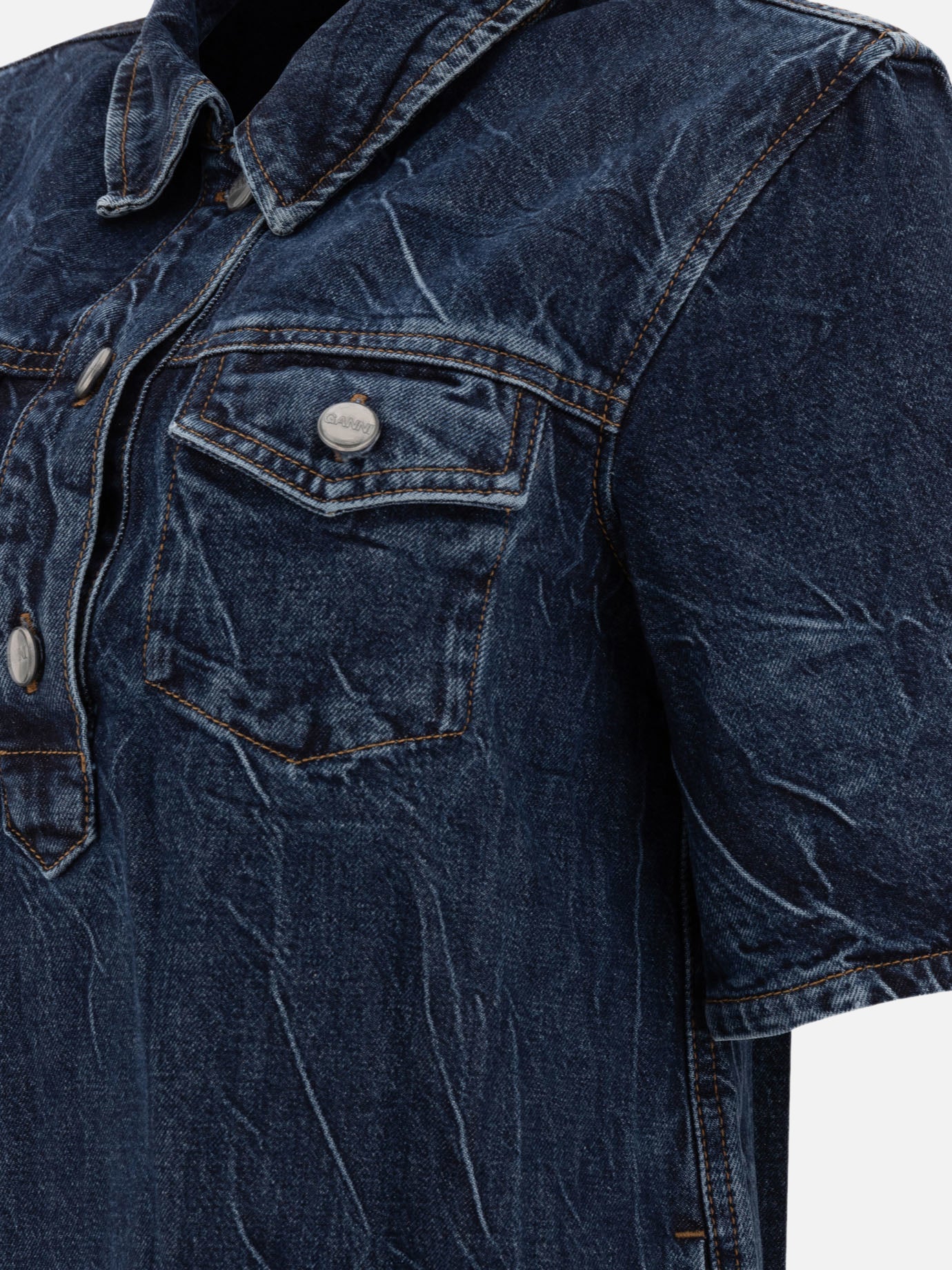 【関税＆送料込み】Ganni Crinkled Future Denim Mini Dress GANNI Crinkled Future Denim Mini Dress | Shopbop
