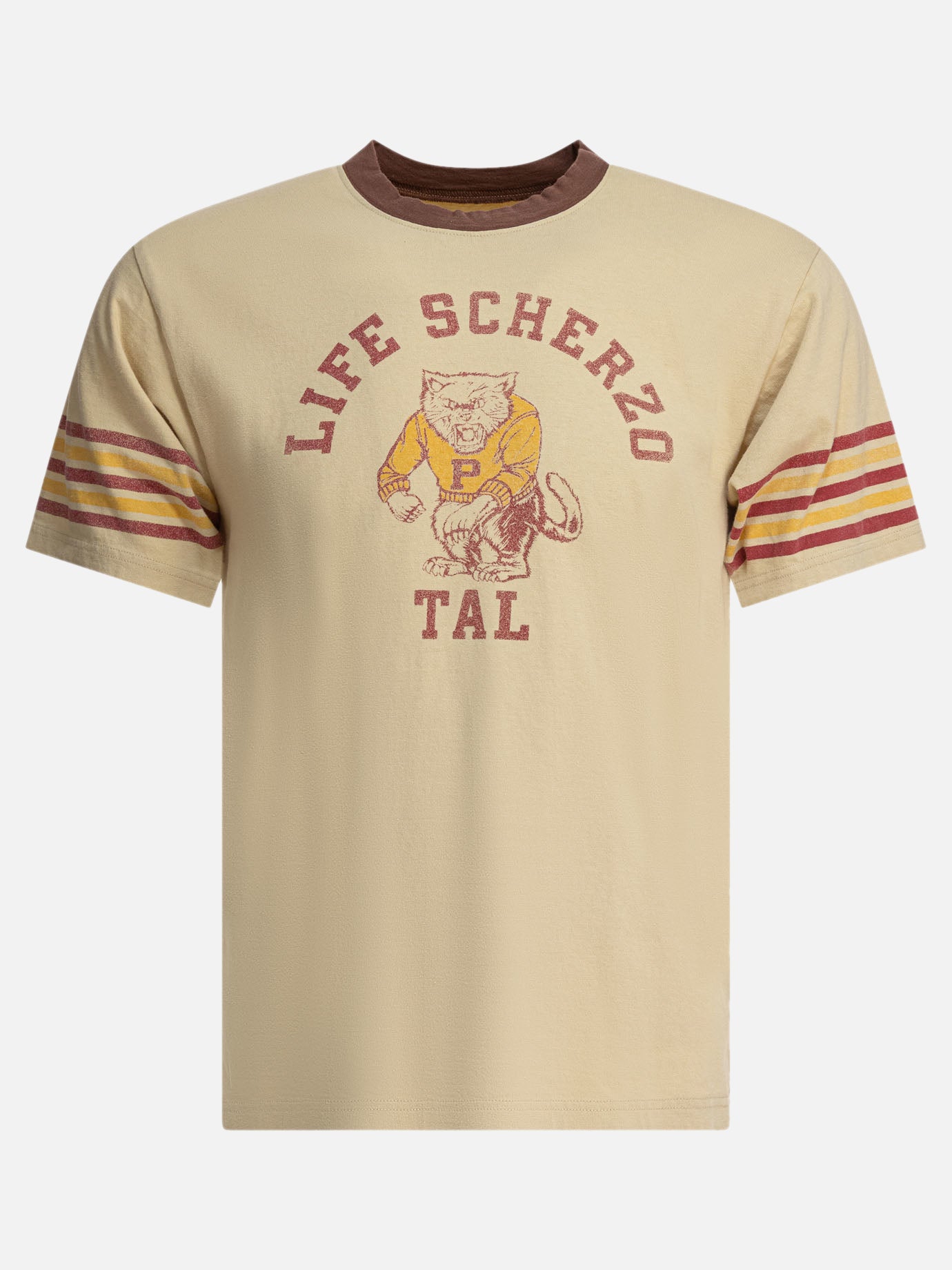KAPITAL T-shirt &quot;College CAT PITAL&quot; 17600824_2 Beige thumbnail_1