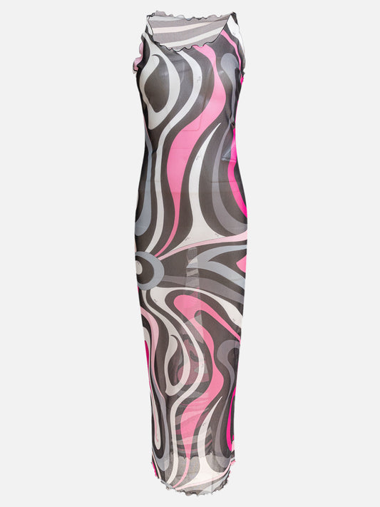 Pucci Marmo print tulle long dress 19125849_44 Pink 1