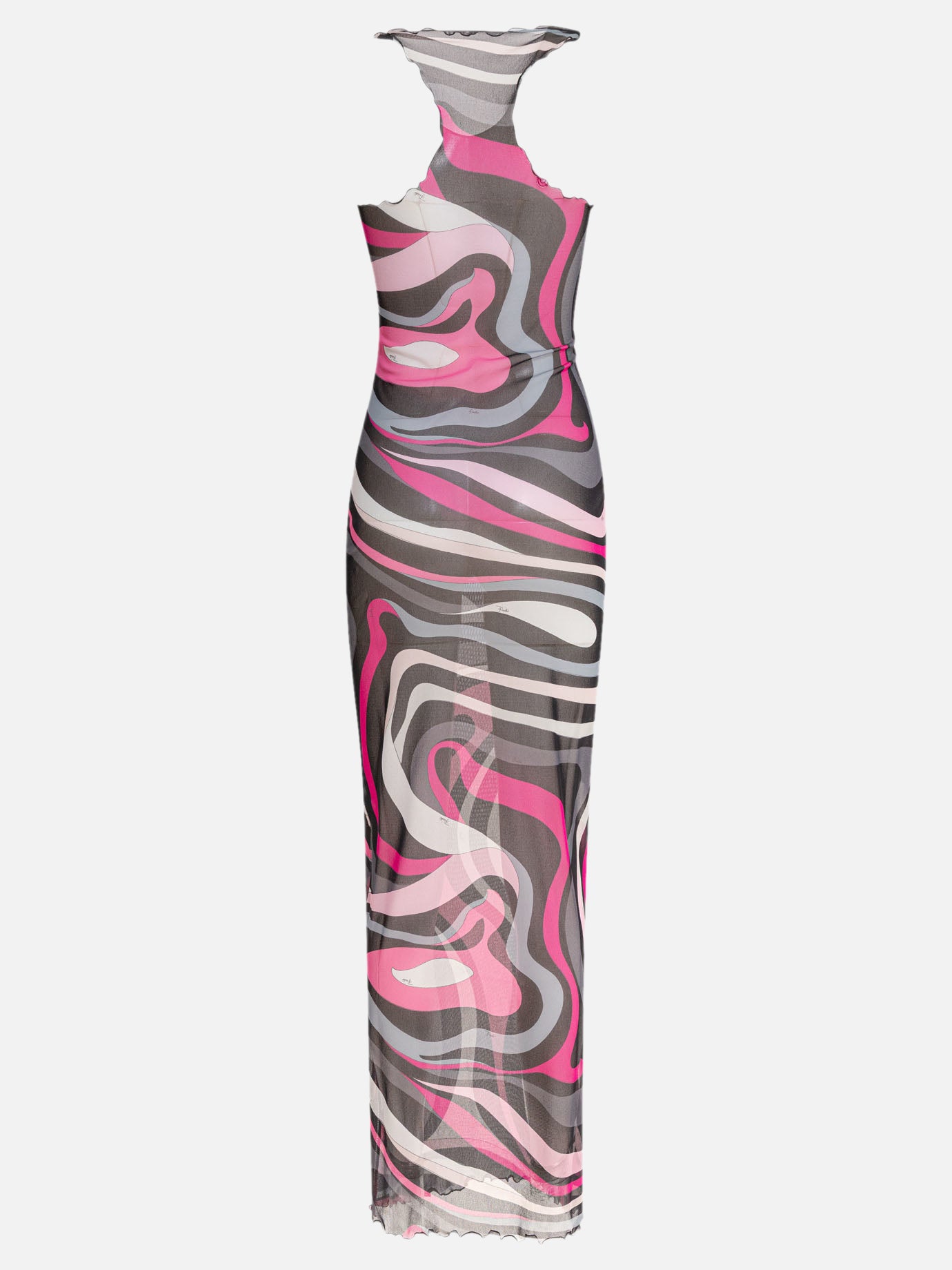 Pucci Marmo print tulle long dress Pink