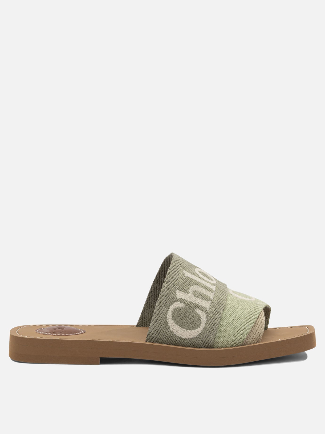 Flat sandals 90% linen 10% polyester - 100% ethylene vinyl acetate  Green - Chloé Women | PDP | VIETTI Online Store | Zoom-Modal
