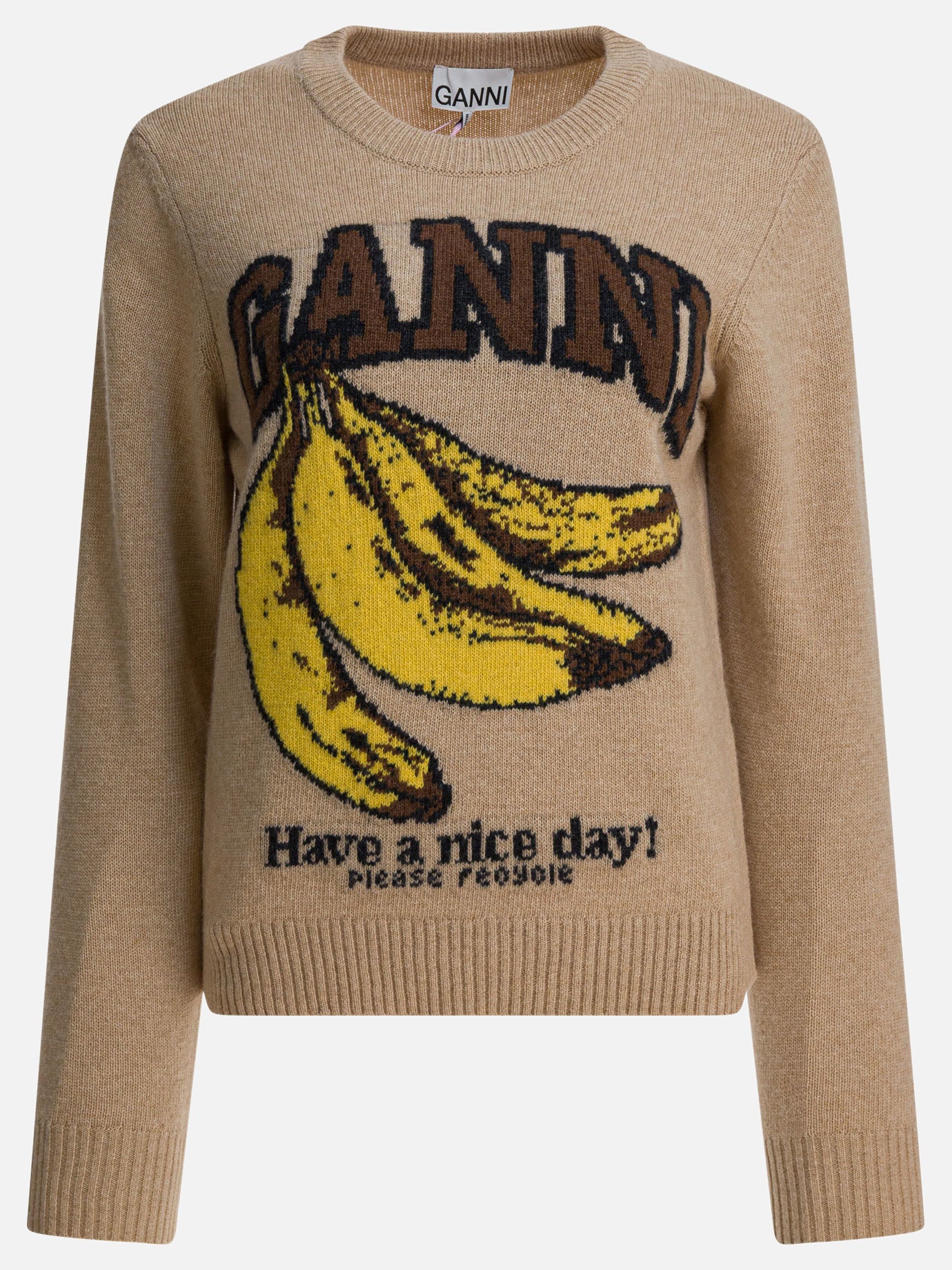 Crewneck sweaters Logo  Beige - Ganni Women | PDP | VIETTI Online Store | thumbnail