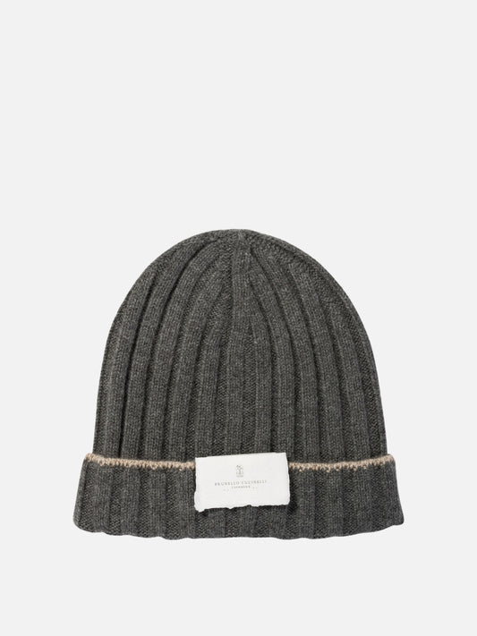 Brunello Cucinelli Ribbed cashmere knit beanie Grey