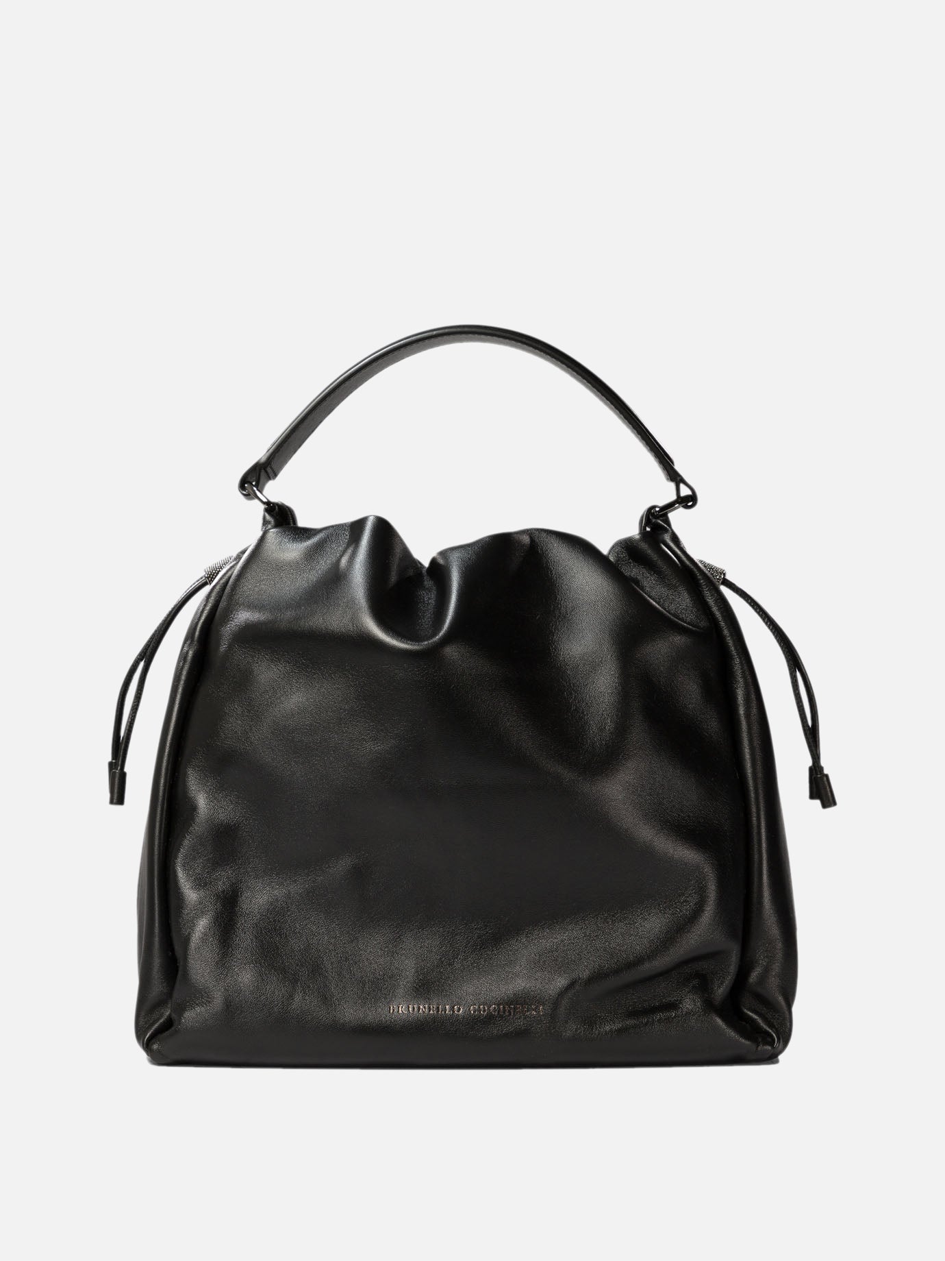 Brunello Cucinelli Bucket bag in Soft leather with monili Black