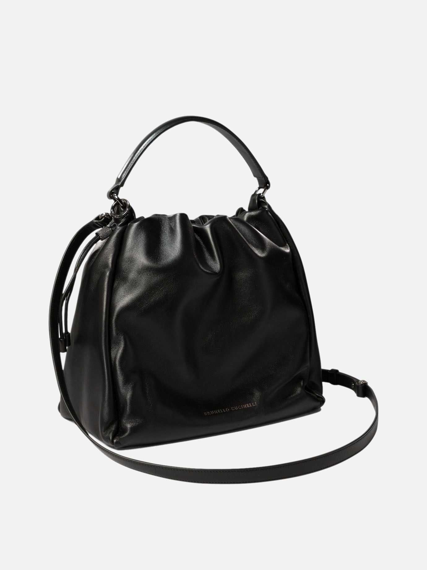 Brunello Cucinelli Bucket bag in Soft leather with monili Black