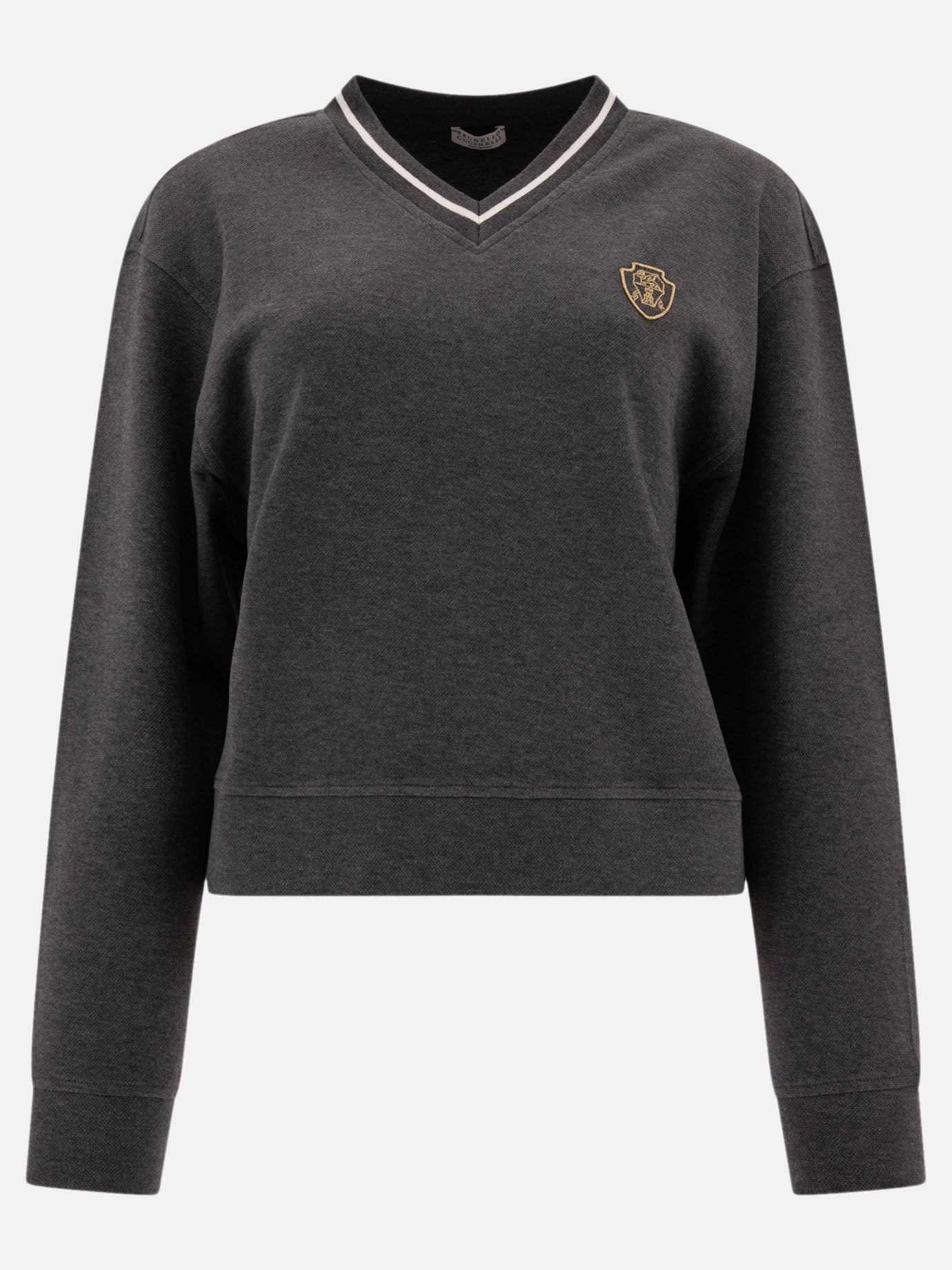 Brunello Cucinelli Techno cotton piqué sweatshirt with logo Grey