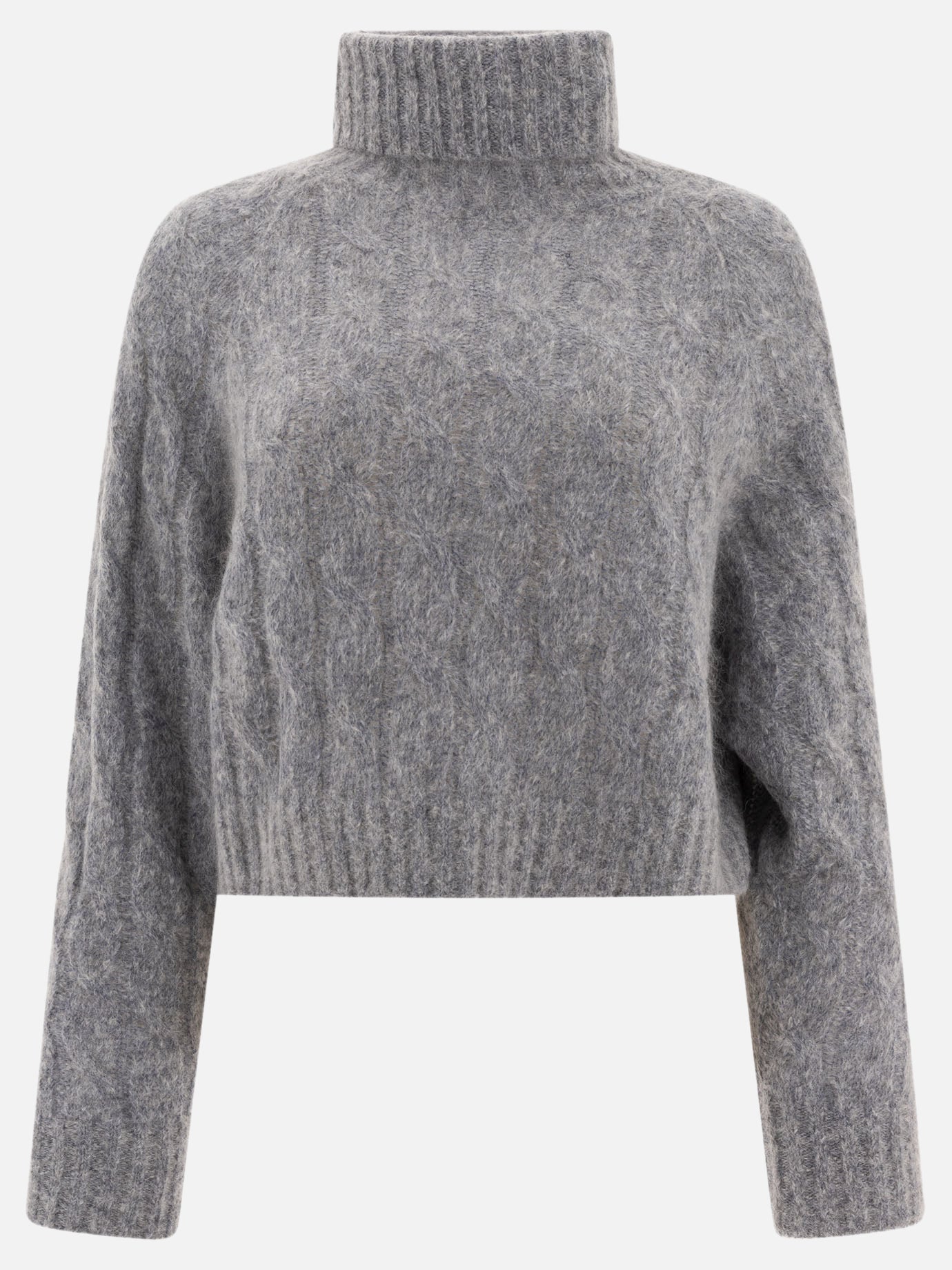 Brunello Cucinelli Wool and mohair cable knit turtleneck sweater with monili Grey