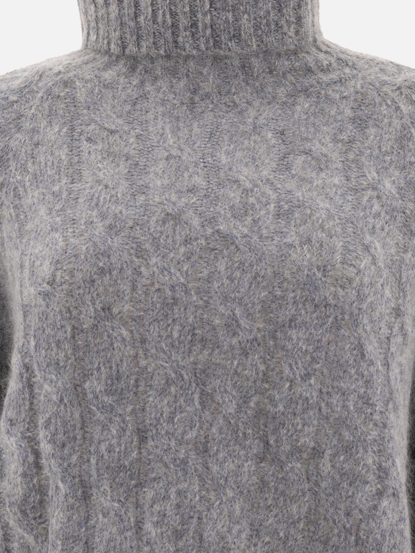 Brunello Cucinelli Wool and mohair cable knit turtleneck sweater with monili Grey