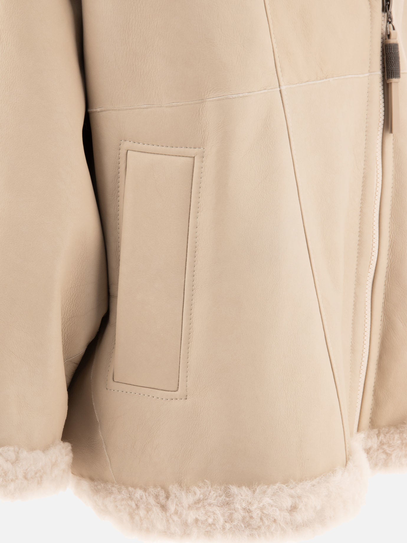 Leather jackets Solid colour  Beige - Brunello Cucinelli Women | PDP | VIETTI Online Store | thumbnail_4