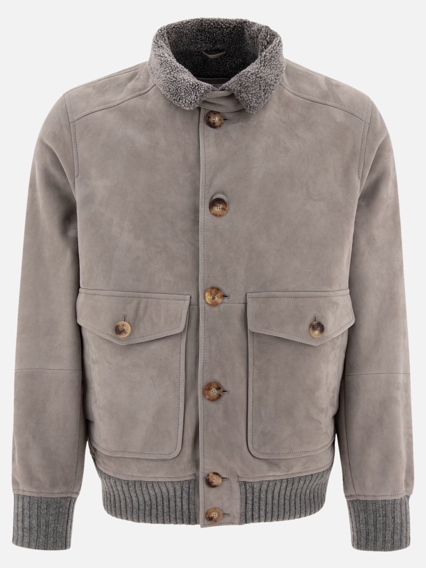 Shearling jackets Solid colour  Grey - Brunello Cucinelli Men | PDP | VIETTI Online Store | thumbnail