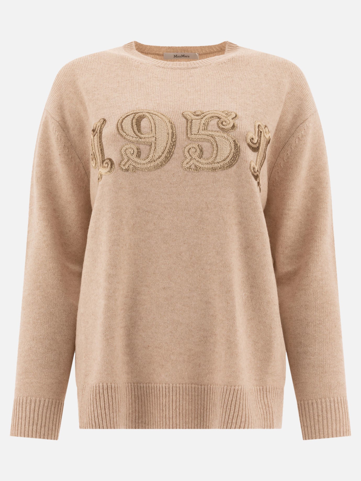 Max Mara "Plata" wool, cashmere and sequins sweater Beige