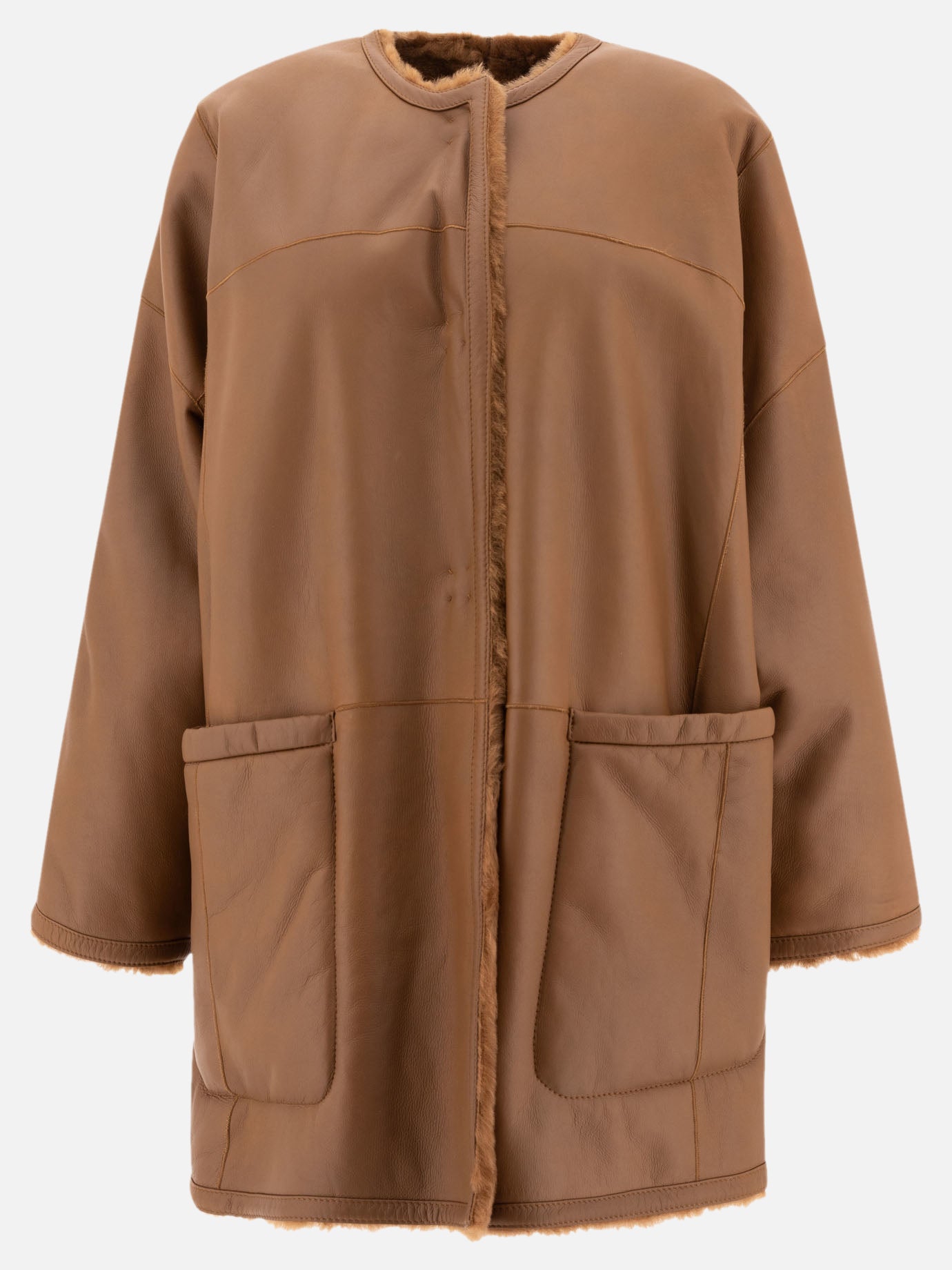 Max Mara Atelier Lacon shearling reversible coat Brown