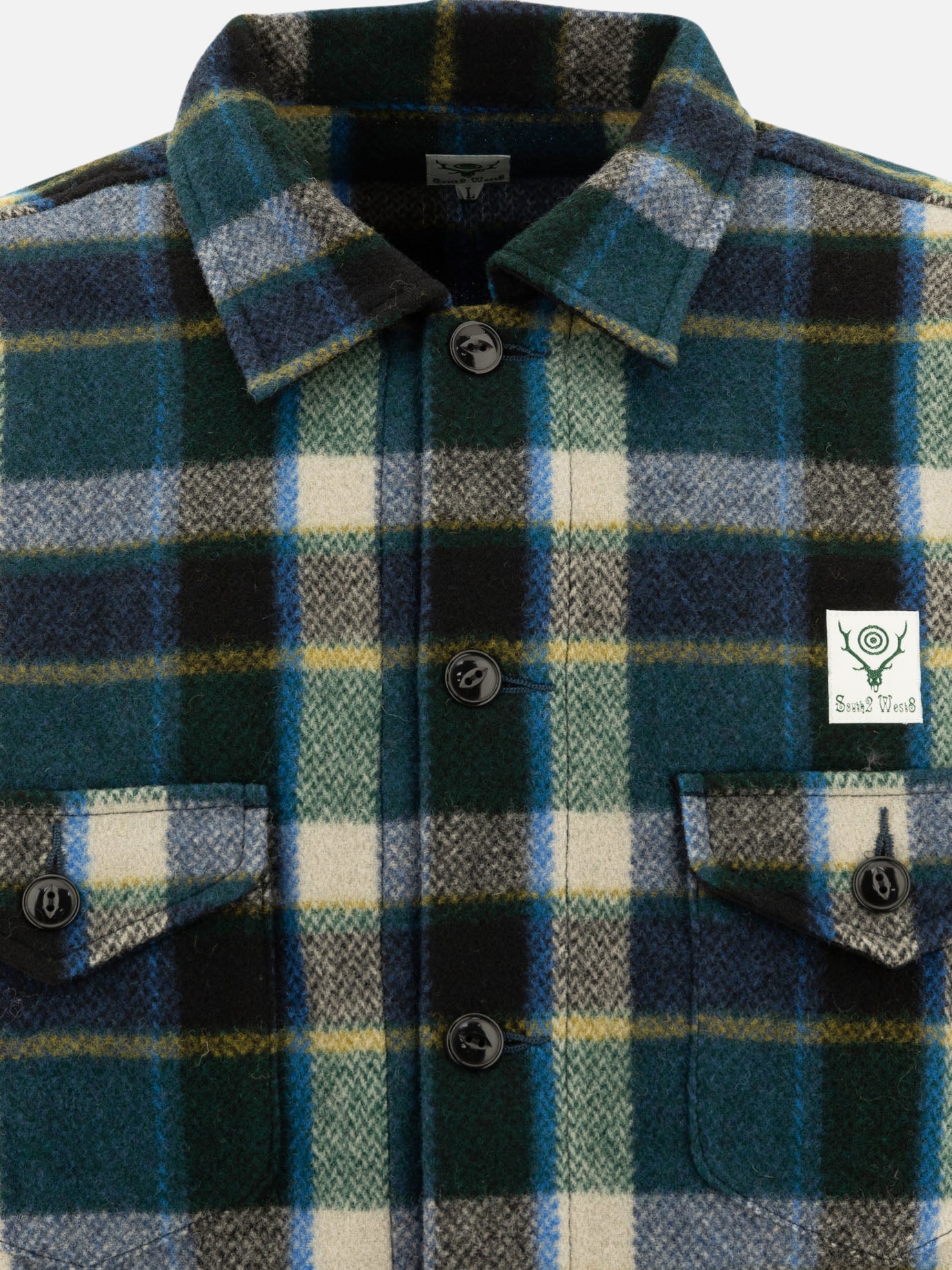 South2 West8 "Smokey" melton wool shirt Green