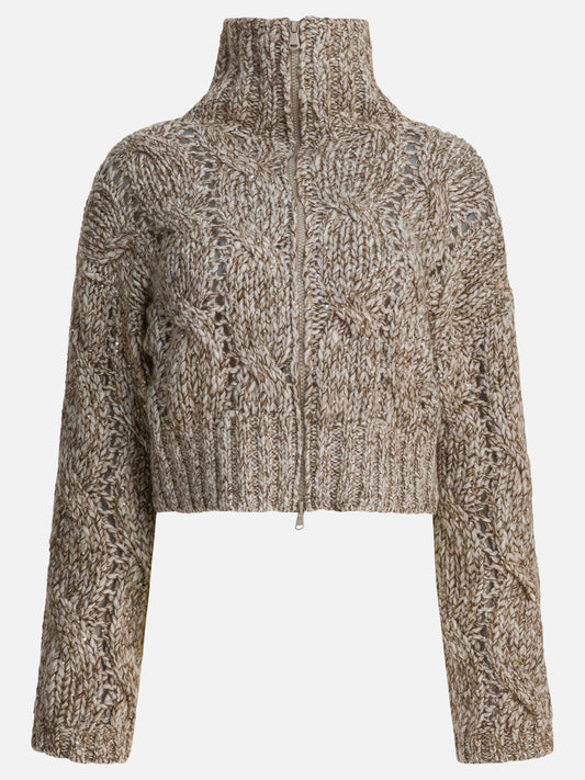 Zipped sweaters Textured knit  Beige - Brunello Cucinelli Women | PDP | VIETTI Online Store 
