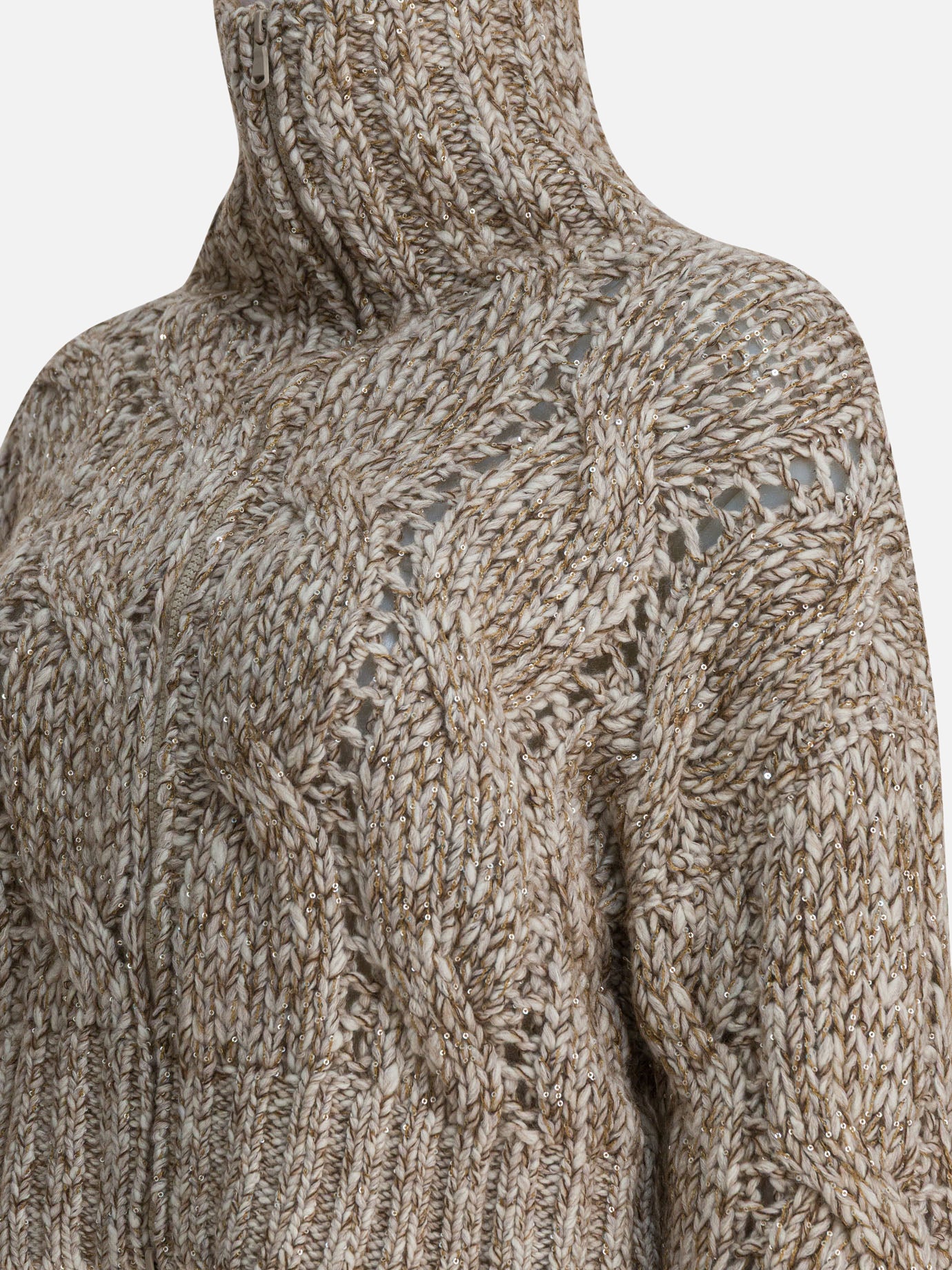 Zipped sweaters Textured knit  Beige - Brunello Cucinelli Women | PDP | VIETTI Online Store | thumbnail_4