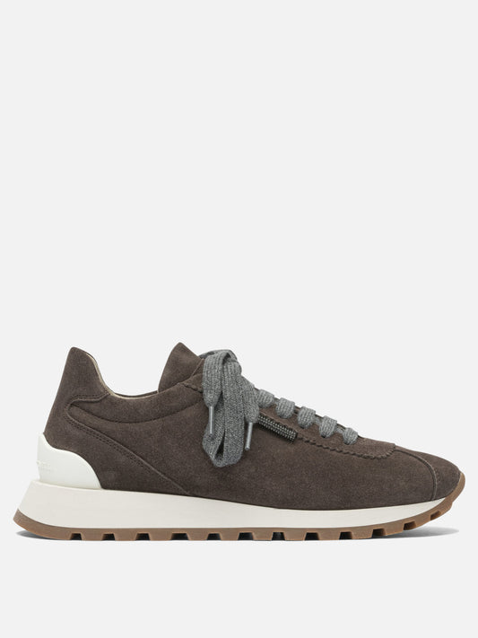 Low top sneakers 100% suede - 100% rubber  Brown - Brunello Cucinelli Women | PDP | VIETTI Online Store 
