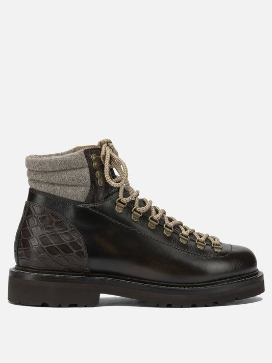 Lace-up boots 100% leather - 100% rubber  Brown - Brunello Cucinelli Men | PDP | VIETTI Online Store 
