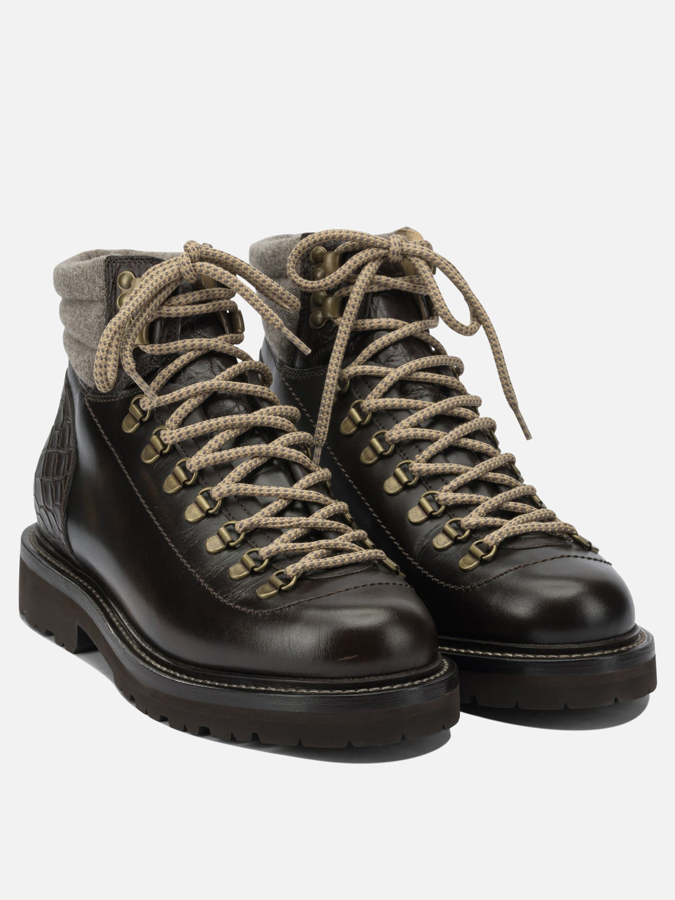 Lace-up boots 100% leather - 100% rubber  Brown - Brunello Cucinelli Men | PDP | VIETTI Online Store | thumbnail_2